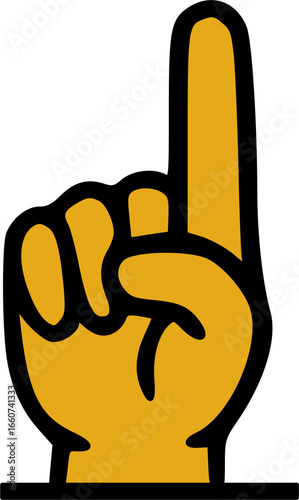 A yellow foam finger with a black outline, pointing upwards to signify number one or victory.