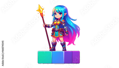 Vibrant Fantasy Elf Warrior Girl Pixel Art