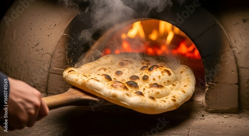 Artisanal Baker Pulls Steaming Flatbread from a Blazing Hot Tandoor Oven.
