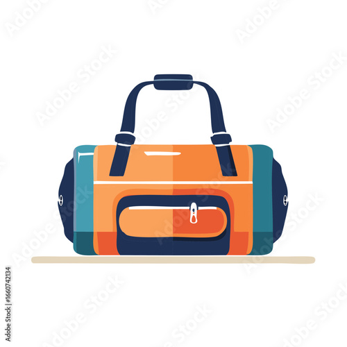 Orange and blue duffel bag for gym sports or travel, isolated vector illustration