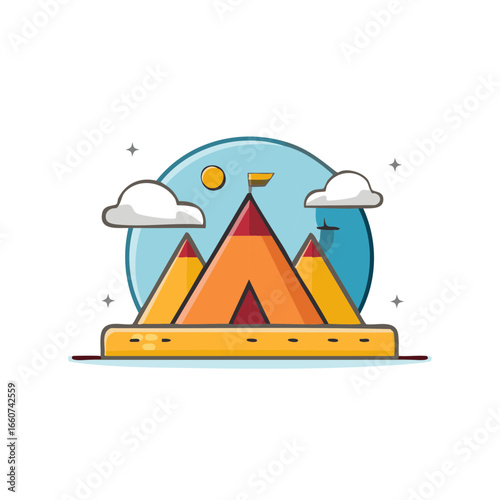 Stylized Mountains Camping Peaks Nature Tourism Landscape Outdoor Adventures
