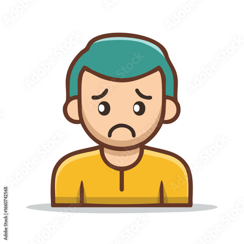Sad Person with Teal Hair Emotional Cartoon Illustration