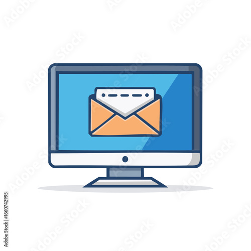 Computer Screen Displaying an Open Envelope Letter Receiving Email Message Notification