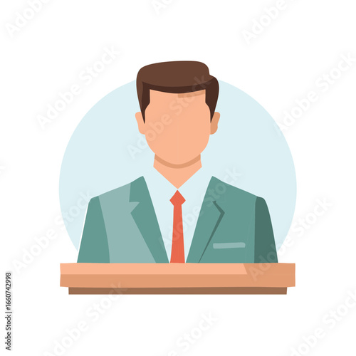 Man in Suit Speaking at Podium vector illustration or presentation concept