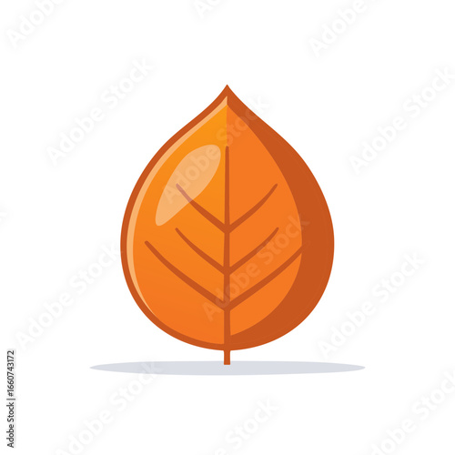 Illustration of a single orange leaf symbolizing autumn with distinct vein pattern and vibrant color