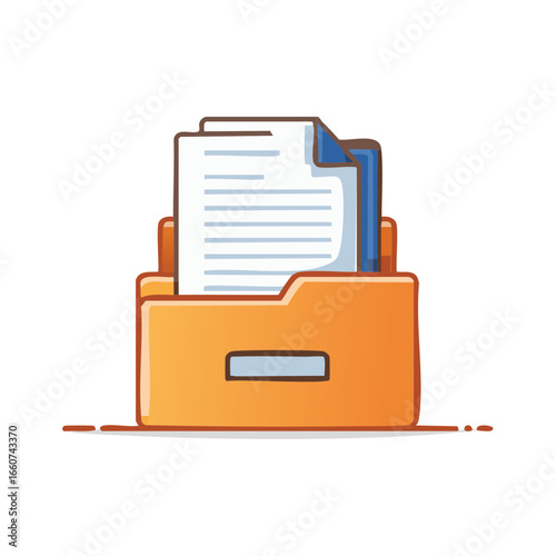 Stylized Orange File Folder with White Paper Documents Graphic
