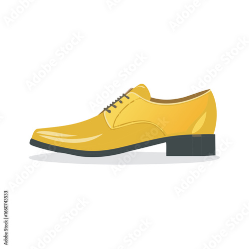 Elegant Yellow Leather Oxford Shoes Illustration with Black Laces and Heel