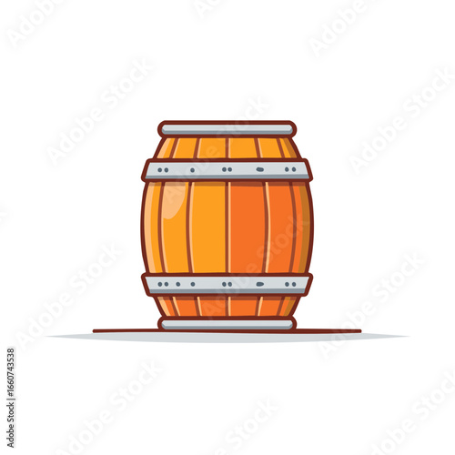 Wooden Barrel Illustration with Metal Bands for Storage of Liquids, Drinks and Aging