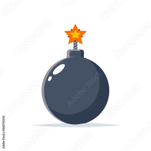 Cartoon Bomb with Star Fuse Ignited Ready to Explode Danger and Risk Concept Illustration