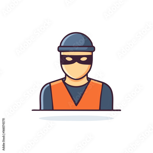 Criminal Character Wearing Mask and Vest Thief Figure Burglar Flat Illustration