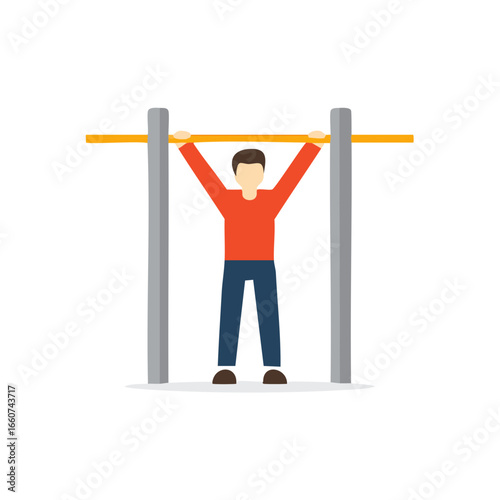 Person Exercising on Pull-Up Bar for Strength Training Cartoon Character Workout
