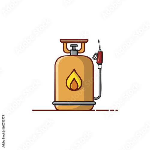 Propane Tank with Regulator and Flame Icon Cartoon Style Drawing