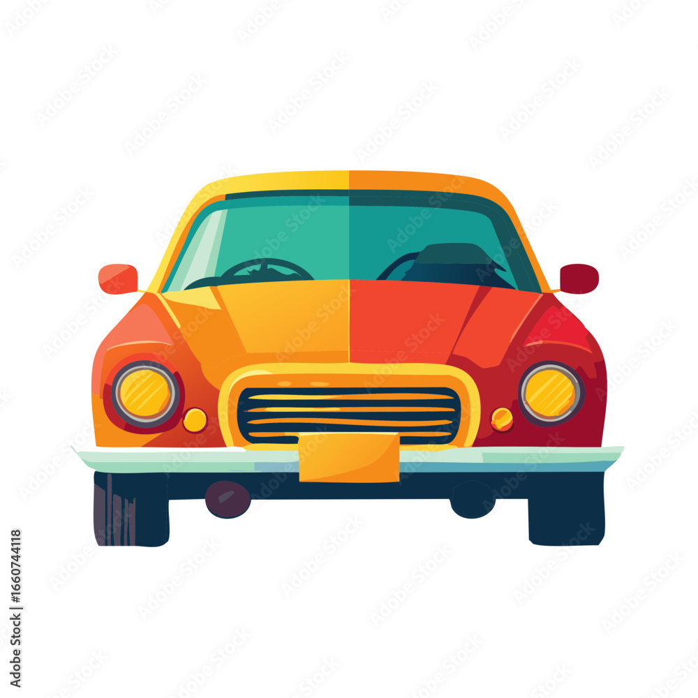 Classic Car Front View with Retro Styling in Yellow and Orange Tones Isolated on White Classic Car Front View with Retro Styling in Yellow and Orange Tones Isolated on White