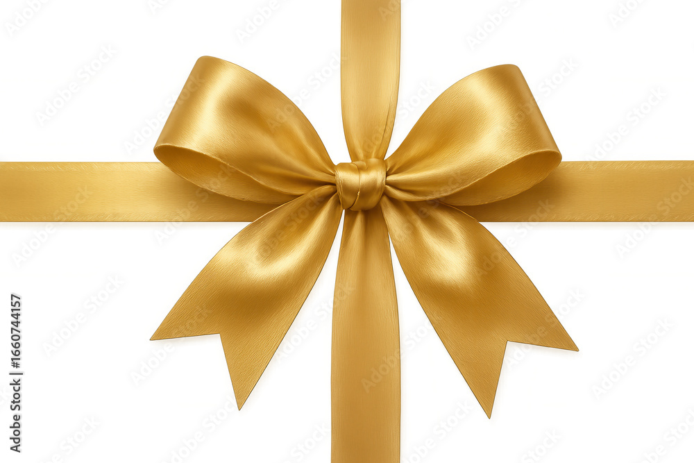 Fototapeta premium Golden bow gleaming against transparent backdrop, enhancing gift presentation with luxurious metallic sheen and decorative charm