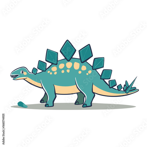Friendly Stegosaurus Cartoon Character Walking Illustration with Plates and Spikes Paleolithic Era Reptile
