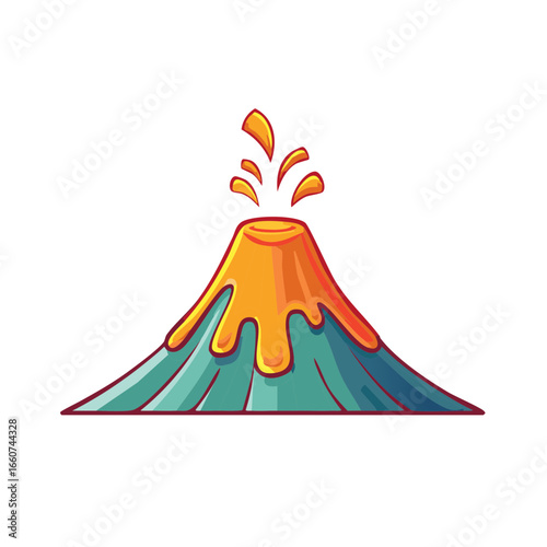 Erupting Cartoon Volcano Icon with Lava and Ash