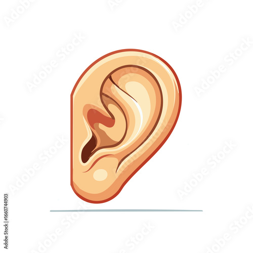 Human ear cartoon illustration showcases anatomy and auditory canal, inner ear details, and hearing concept in a medical context
