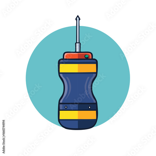 Stylized Blue and Yellow Awl on a Teal Background Industrial Tool Icon