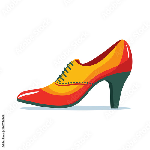 Abstract Colorful High Heel Shoe with Laces and Pointed Toe Fashion Accessory