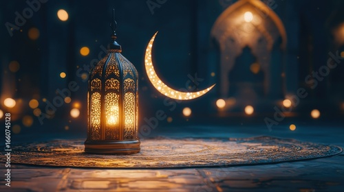 Ramadan Lantern and Crescent Moon: A Festive Night
