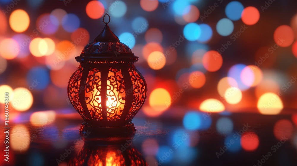 Fototapeta premium Glowing Ramadan Lantern in Festive Lights