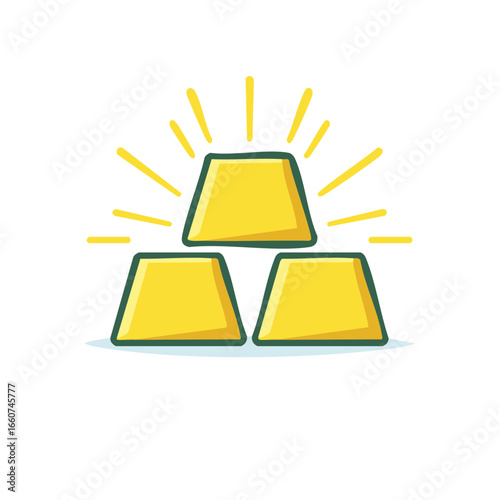 Illustration of shiny cartoon gold bars treasure wealth cartoon style graphic