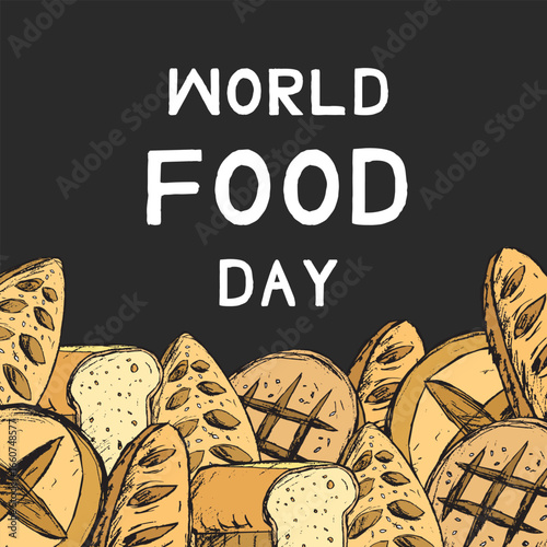World food day animation with illustrations of bread variants
