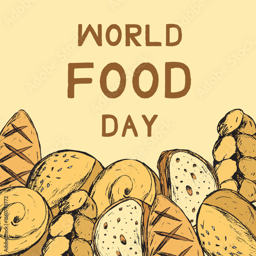 World food day animation with illustrations of bread variants