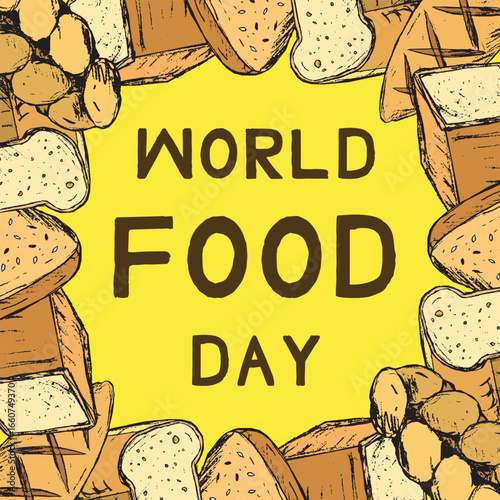 World food day animation with illustrations of bread variants