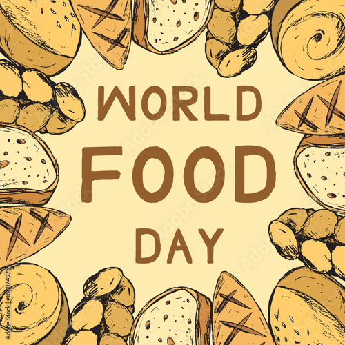 World food day animation with illustrations of bread variants