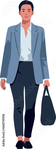 Businesswoman walking with handbag in professional attire vector illustration 