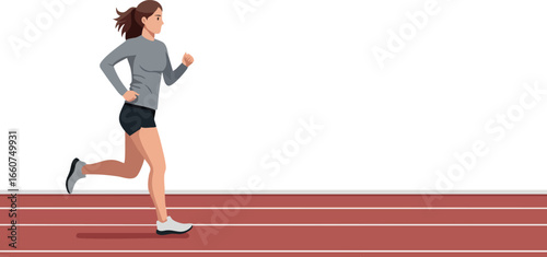Woman Running on Outdoor Track in Athletic Wear Fitness Exercise Activity 