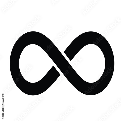 "Infinity Icon – Bold Black Symbol of Eternity, Limitlessness, and Continuity – Flat Vector for Conceptual Design, Tech Branding, Mathematical Interfaces, and UI/UX Dashboards"