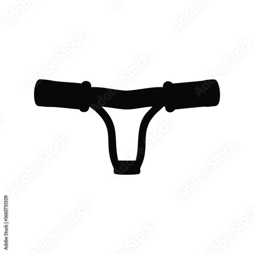 Bike handlebar simple silhouette with grips and stem, black on white