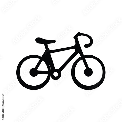 Simple black and white illustration of a racing bicycle on white background