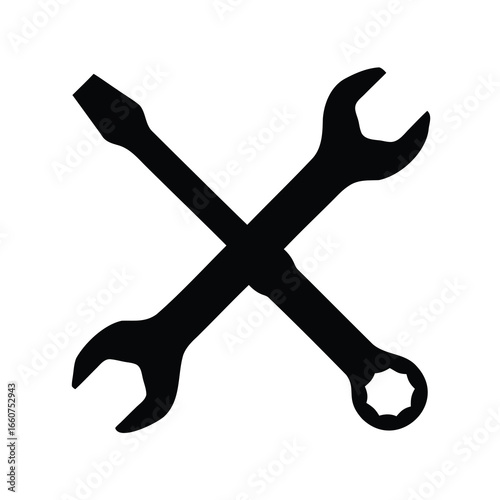 A stylized silhouette of a screwdriver and wrench crossed, suggesting repair