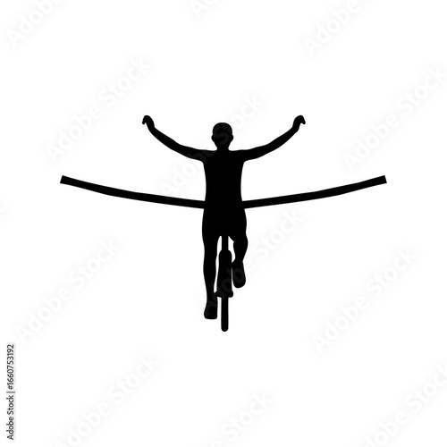 Silhouette of a cyclist winning the race by crossing the finish line