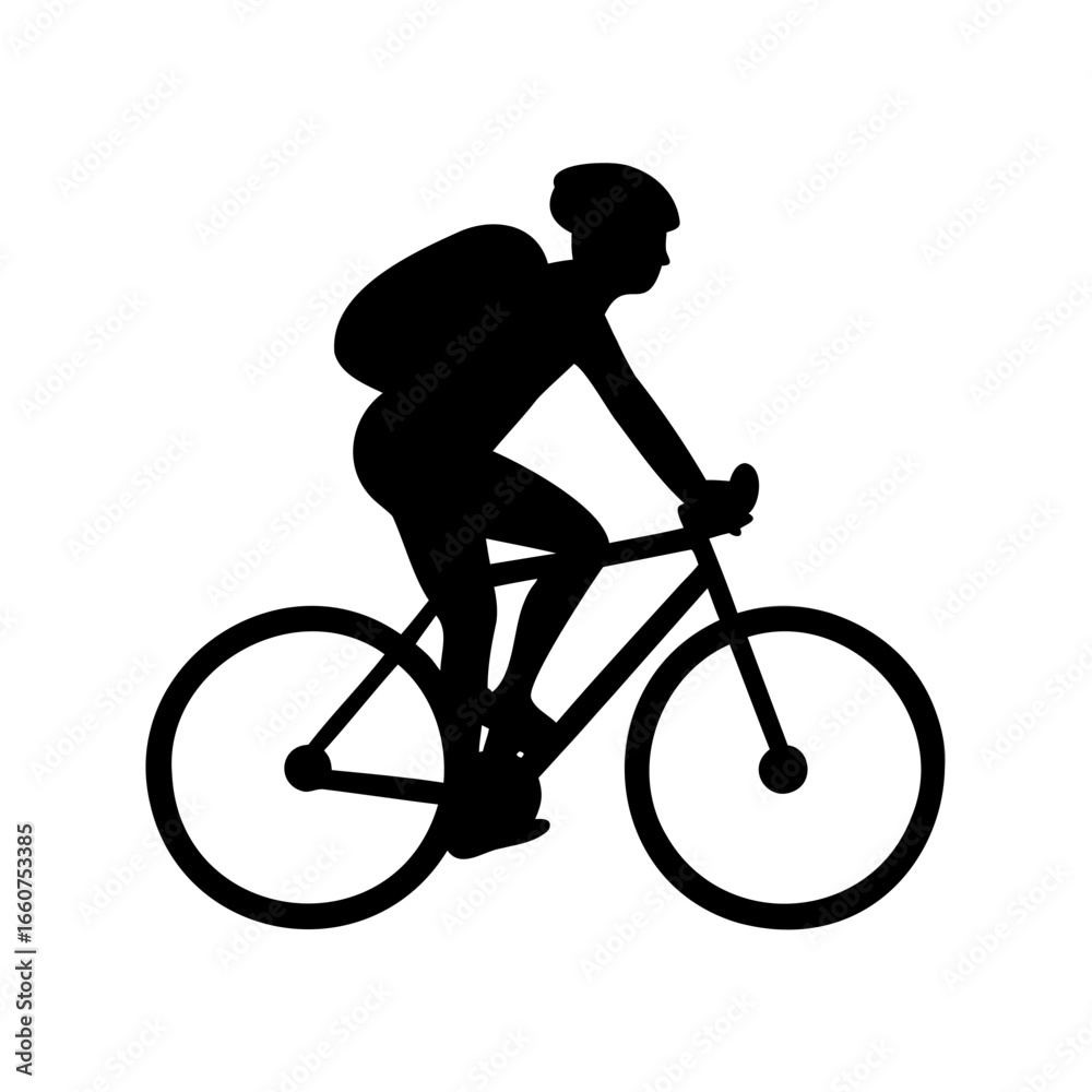 Fototapeta premium Silhouette of cyclist with helmet and backpack