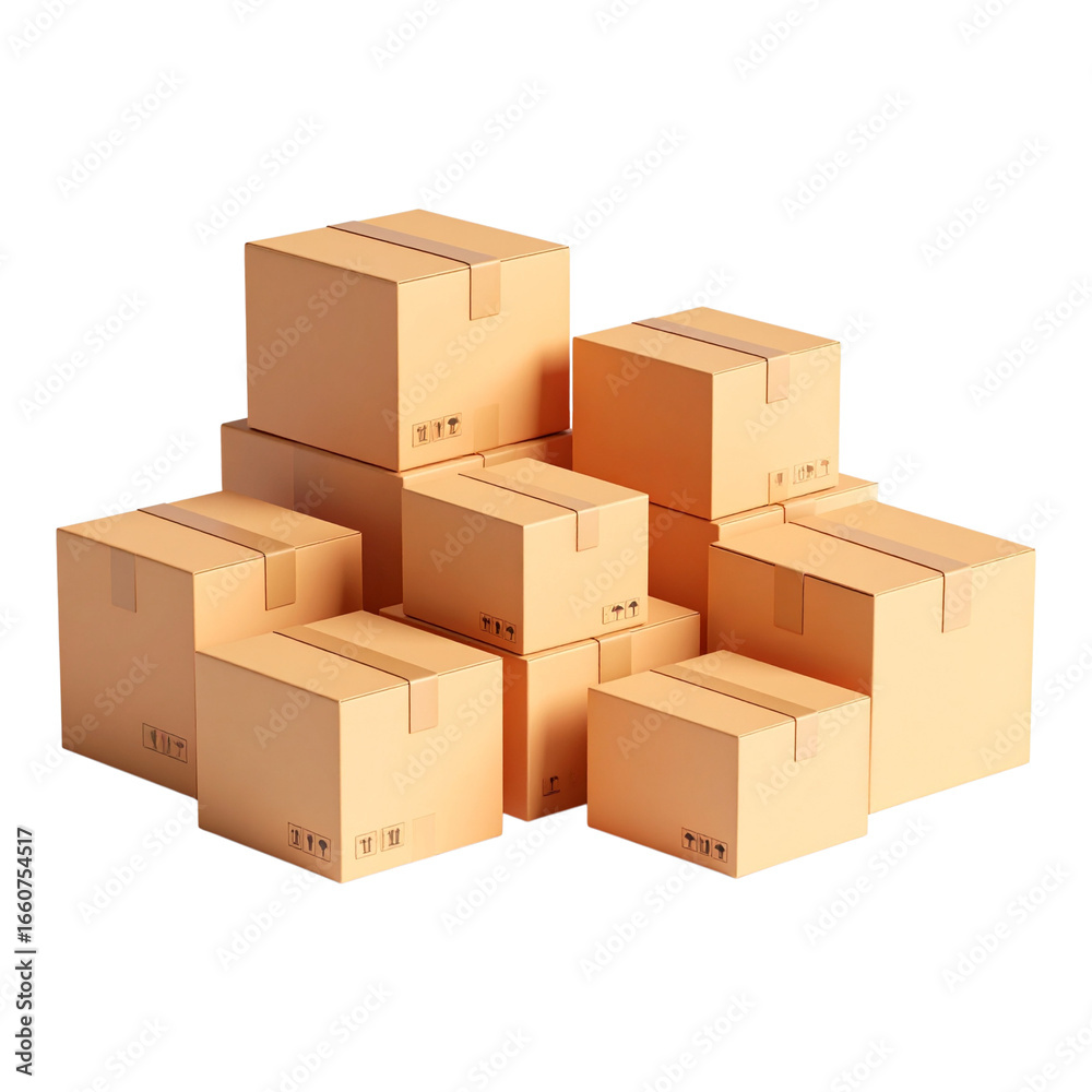Fototapeta premium A collection of various sized cardboard boxes stacked together, ready for shipping and delivery.