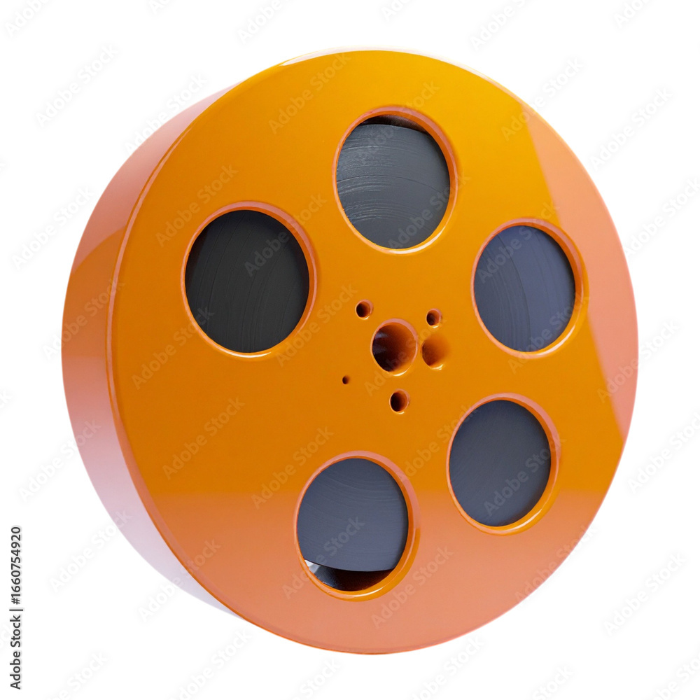 Fototapeta premium 3D Realistic Orange Film Spool, Movie Production and Filmmaking Symbol