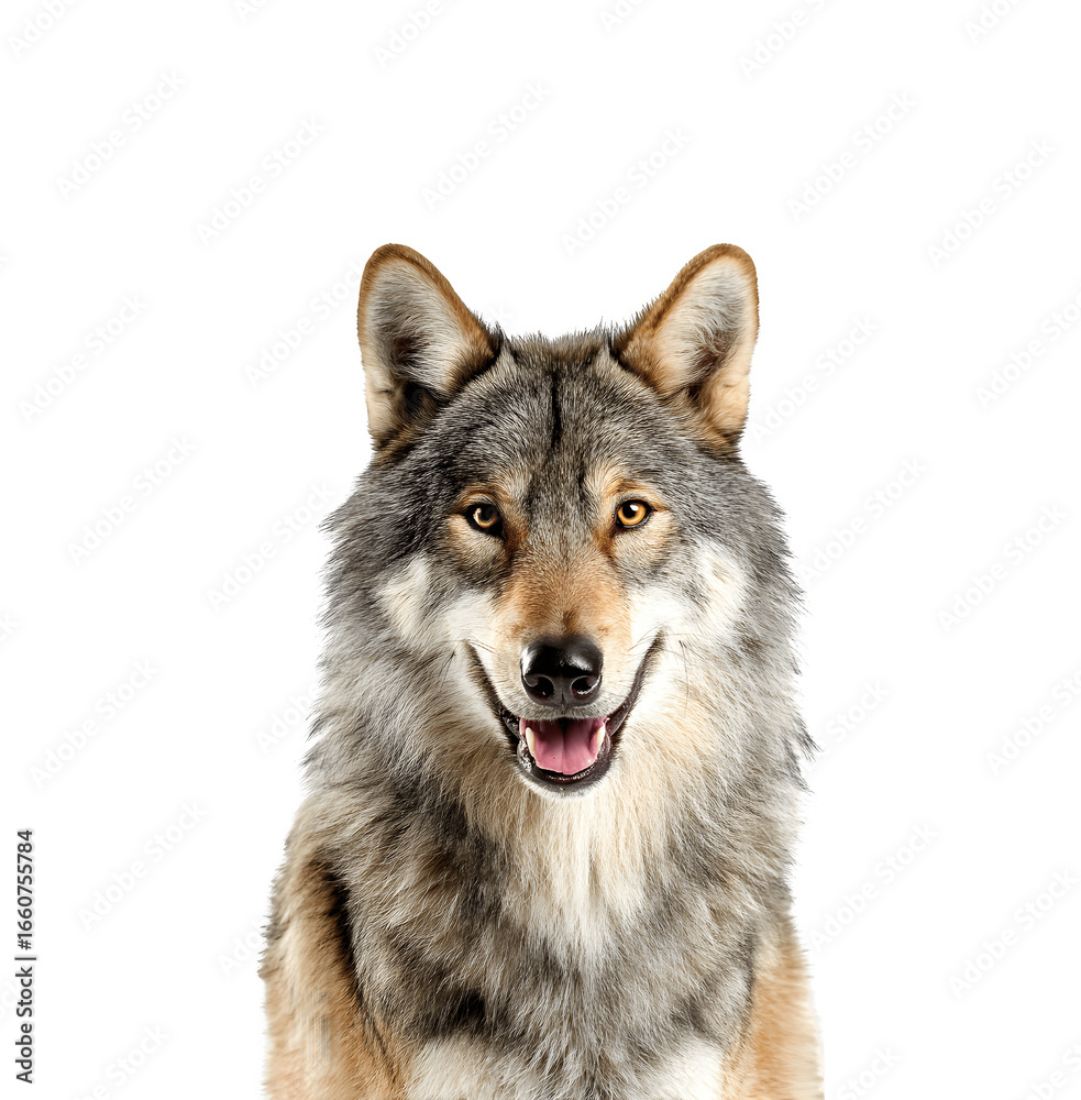 Obraz premium Cheerful wolf facing forward in a half-body animal portrait with a friendly expression