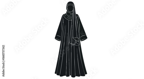Elegant Abaya Illustration: A Symbol of Modesty and Traditional Islamic Fashion, A Striking Silhouette Highlighting Cultural Heritage and Style
