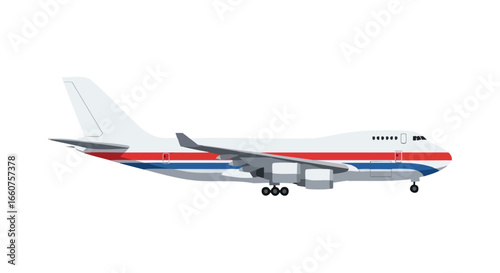 Boeing 747 Illustration Featuring a Classic Livery Design on a White Backdrop Depicting Modern Transportation Iconography