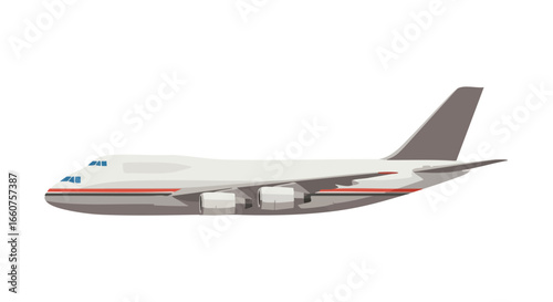 Modern illustration depicting a large passenger airplane in flight suitable for transportation material showcasing aircraft engineering