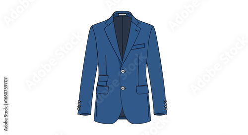 Vibrant blue suit jacket illustration with precise detailing for fashion design elegance
