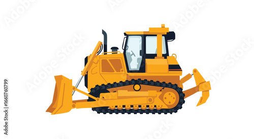 Vibrant bulldozer illustration showcasing heavy machinery for construction works and earthmoving operations against a plain white backdrop