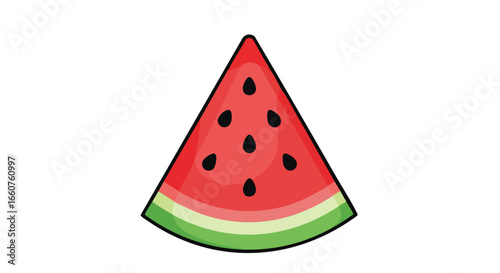 Vibrant watermelon wedge illustration with seeds isolated on white background offering refreshing summer vibes and inviting healthy snack desires