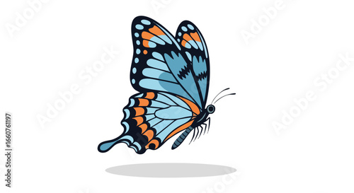 Illustration of a Vivid Butterfly with Intricate Wing Patterns on a Clean White Backdrop, Offering Versatility in Design Applications for various