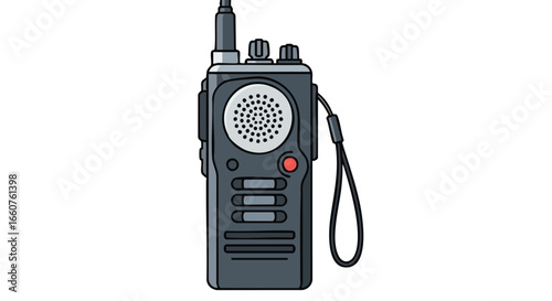 Portable communication device illustration, handheld transceiver for safety and security services, isolated on white, vector drawing, radio