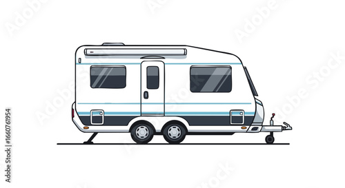 Whimsical wheeled wanderer illustration showcasing a pristine vintage caravan ready for family excursions and summer adventures conveying a sense of